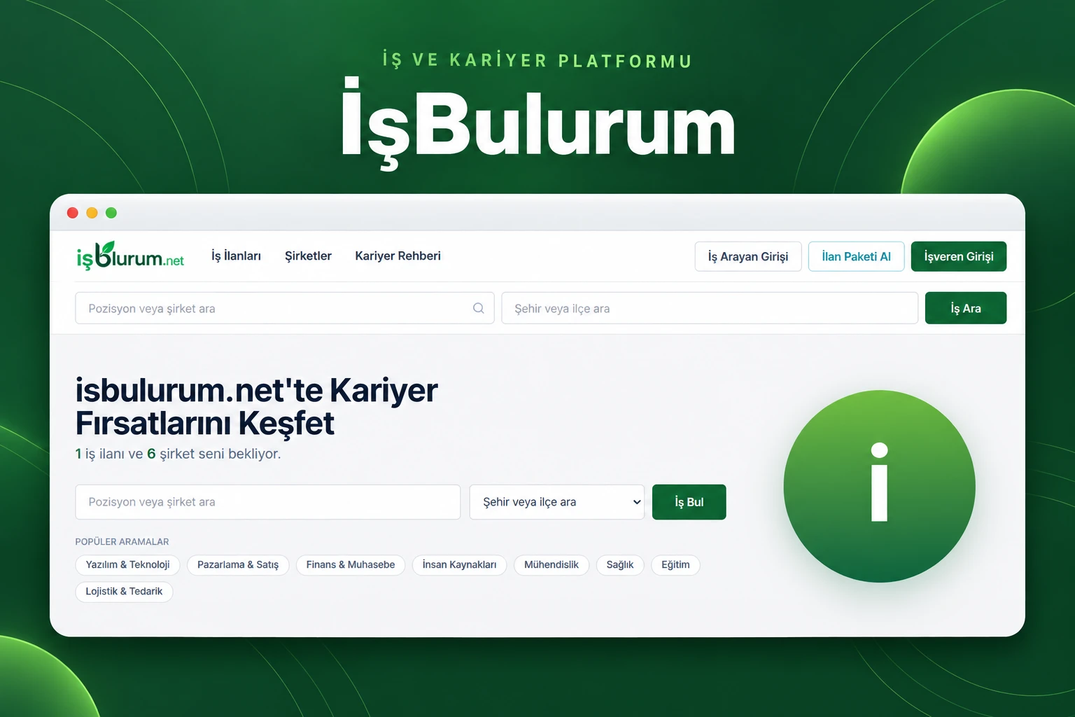 İşBulurum ana sayfasının ilan arama alanını gösteren yeşil tonlarda portfolyo kapak sunumu