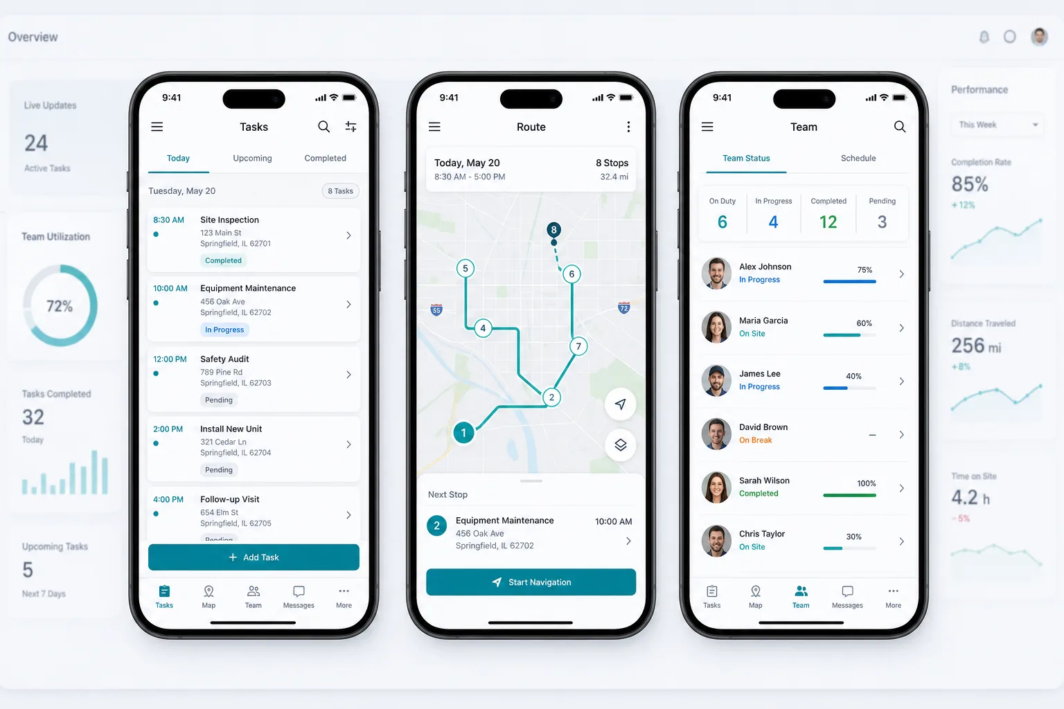 iOS ve Android mobil uygulama ekranları